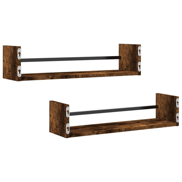Wandregale mit Stangen Vince 60x16x14cm aus Raucheiche (2 Stk.)