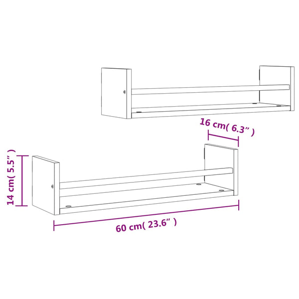 Wandregale mit Stangen Vince 60x16x14cm aus Raucheiche (2 Stk.)