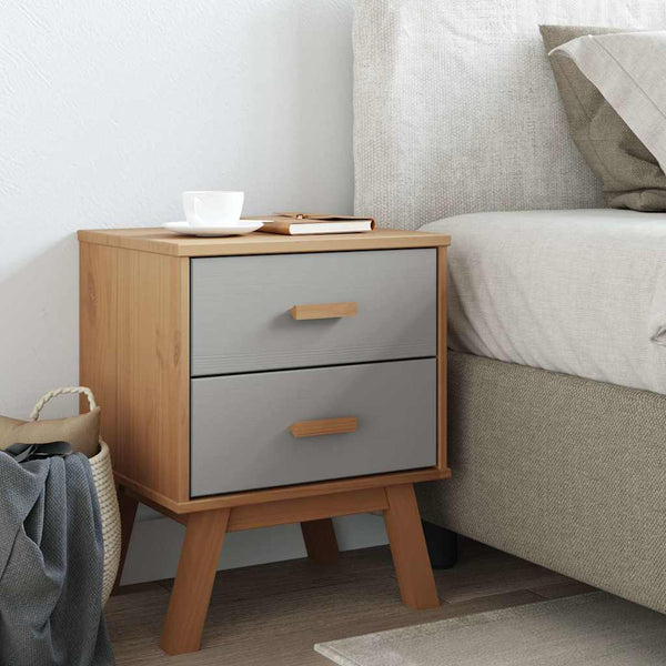Nachttisch OLDEN grau und braun vollmassive Kiefer