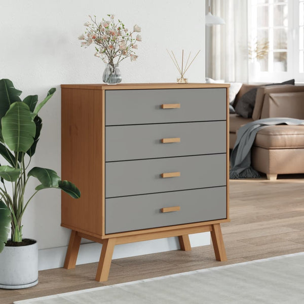 Kommode OLDEN grau und braun massiv Kiefer