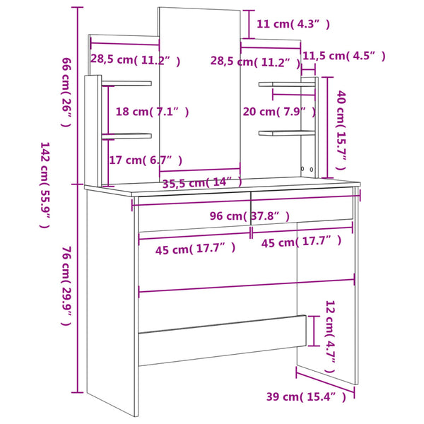 Betongrauer Schminktisch Dulfu 96x39x142cm