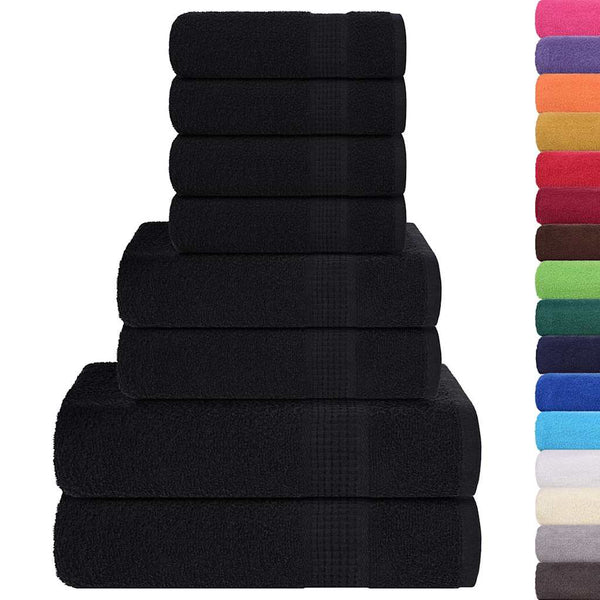 Schwarzes Handtuchset Spina (8-teilig, Frosch, 100 % Baumwolle)