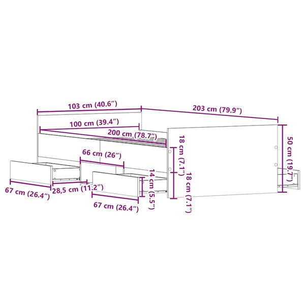 Sonoma Eiche Bettgestell mit Kopfteilen Milu 100x200cm