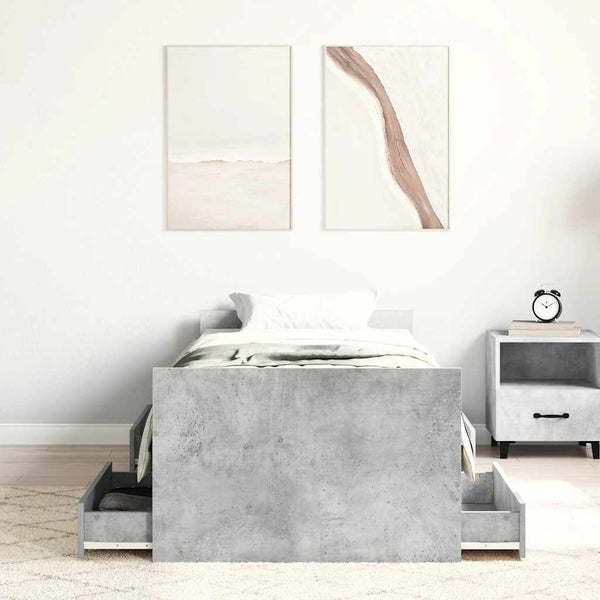 Betongrauer Bettrahmen mit Kopfteilen Milu 100x200cm