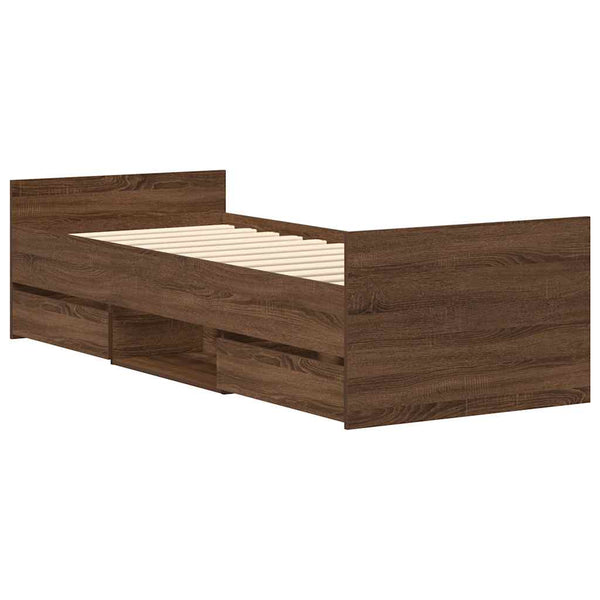 Bettgestell Milu 100x200cm Eiche, braun, mit Kopfteil und Fußteil