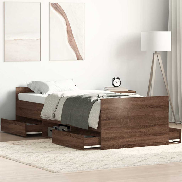 Bettgestell Milu 100x200cm Eiche, braun, mit Kopfteil und Fußteil