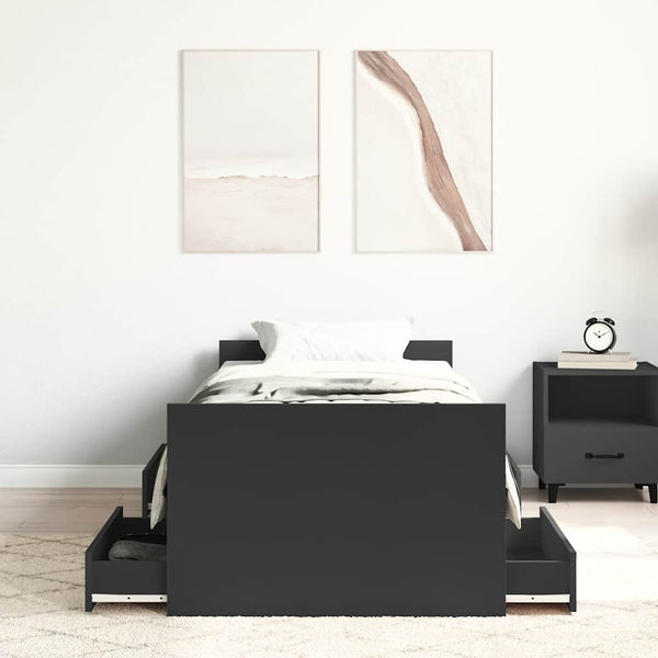 Musta sängynrunko päädyillä Milu 90x200cm