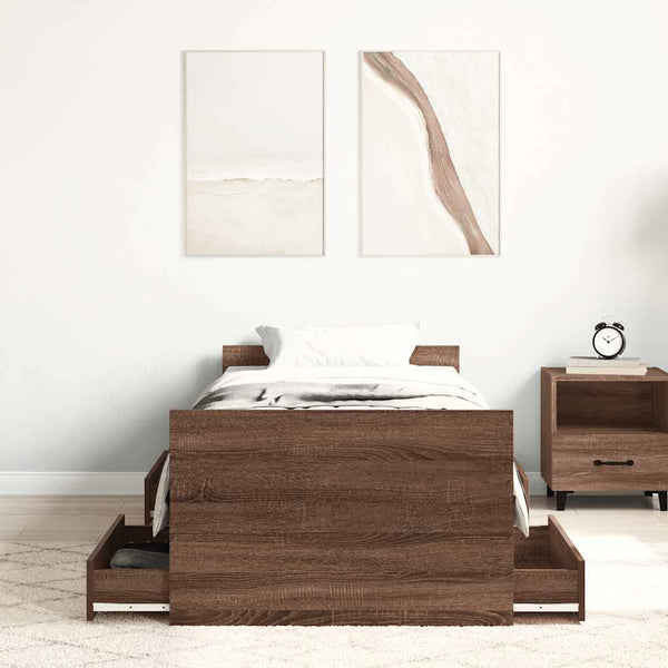 Bettgestell Milu aus brauner Eiche mit Kopfteil 90x200cm