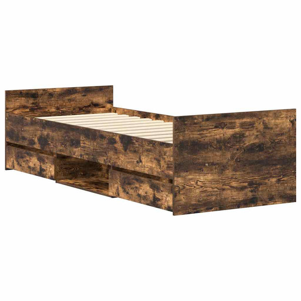 Eiche Rauch Bettgestell mit Kopfteilen Milu 75x190cm