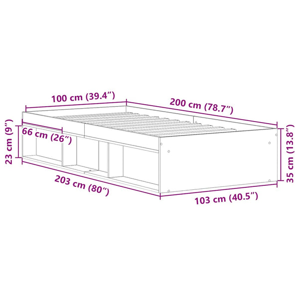Betoninharmaa sängynrunko Tisha 100x200cm