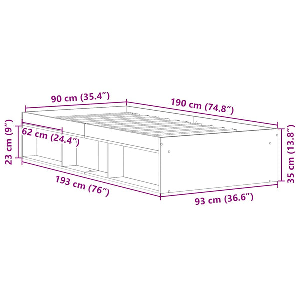 Grauer Bettrahmen Tisha 90x190cm