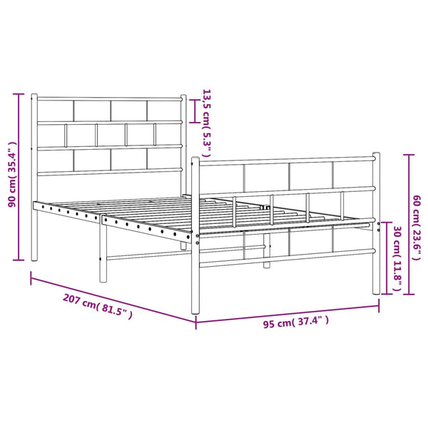 Schwarzes Metallbettgestell mit Kopfteilen Orodan 90x200cm