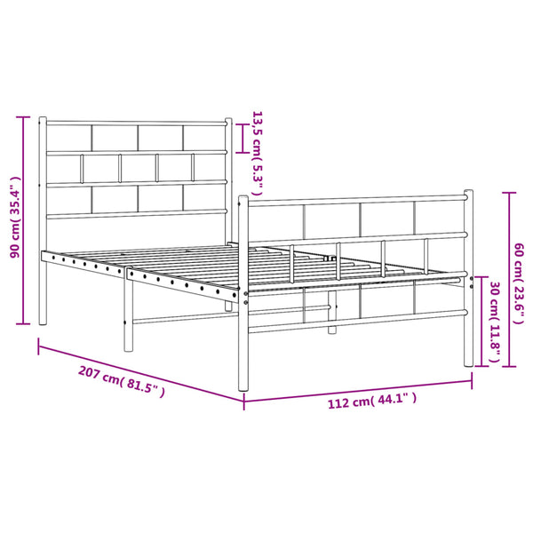 Schwarzes Metallbettgestell mit Kopfteil Orodan 107x203cm