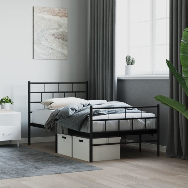 Schwarzes Metallbettgestell mit Kopfteil Orodan 107x203cm