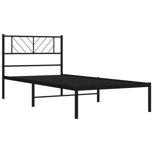 Schwarzes Metallbettgestell mit Kopfteil Marcos 75x190cm
