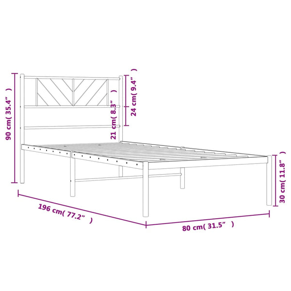 Schwarzes Metallbettgestell mit Kopfteil Marcos 75x190cm
