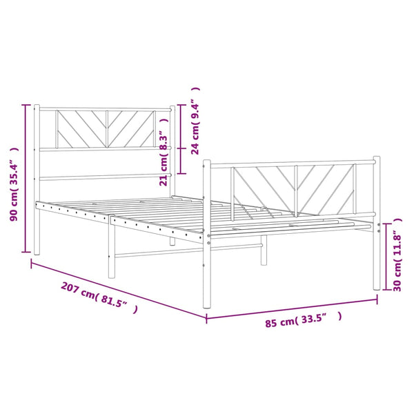 Schwarzer Metallbettrahmen mit Kopfteil Marcos 80x200cm