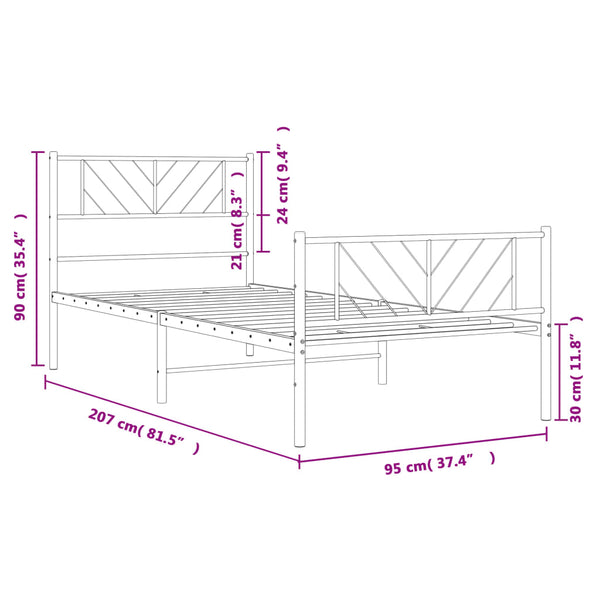 Schwarzes Metallbettgestell mit Kopfteil und Fußteil Marcos 90x200cm