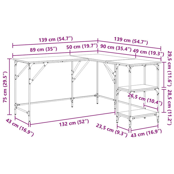 Grauer Schreibtisch Petrusca 139x139x75cm (Holz)