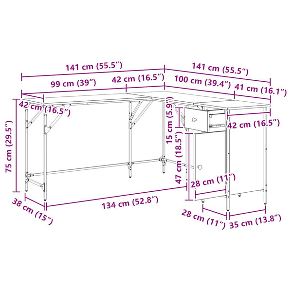 Grauer Schreibtisch Armi 141x141x75cm (Holz)