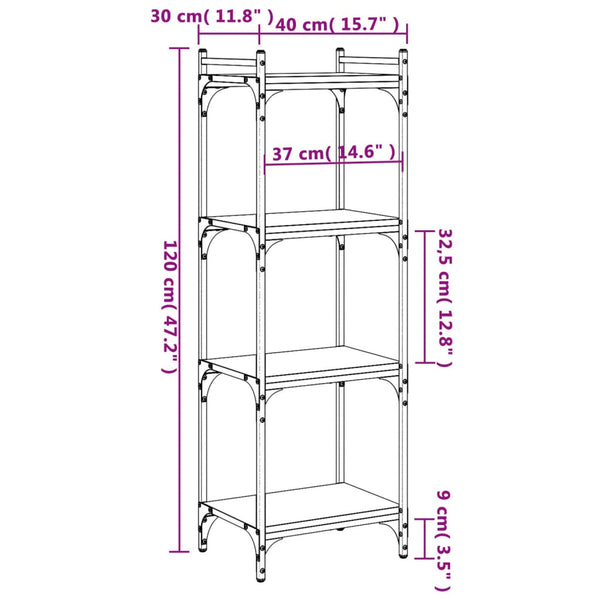 Schwarzes Bücherregal Mazer 40x30x120cm (4 Ebenen, Holz)