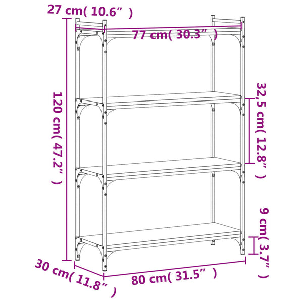 Schwarzes Bücherregal Mazer 80x30x120cm (4 Ebenen Holz)