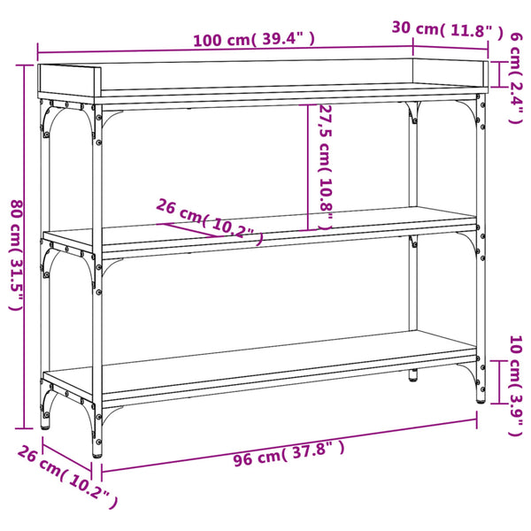 Konsolentisch Rauch-Eiche mit Regalen Carmencita 100x30x80cm