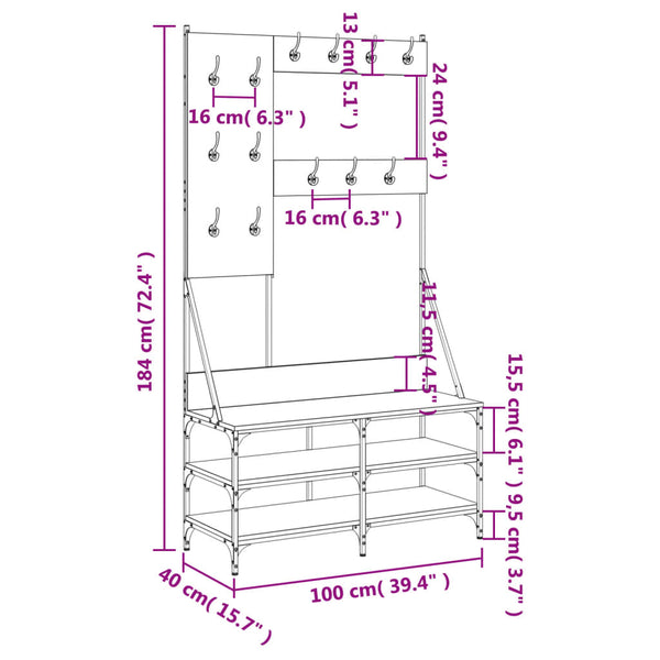 Schwarze Garderobe mit Schuhregal Mladina 100x40x184cm