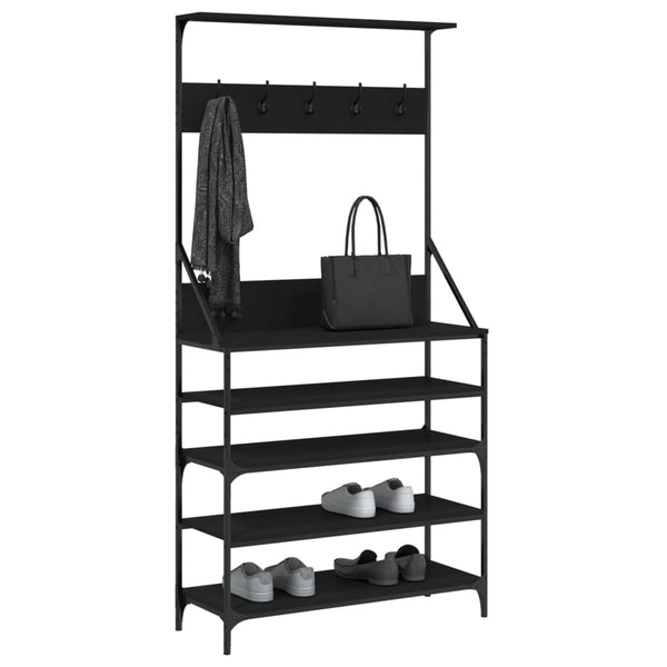 Schwarzer Garderobenständer mit Schuhregal Manuelita 90x34x184cm