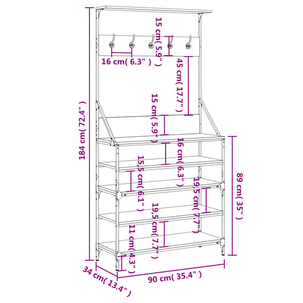 Garderobe mit Schuhregal Manuelita 90x34x184cm, grau