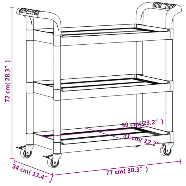 Grauer Servierwagen Loreen 77x34x72cm (3-stöckig, Aluminium)
