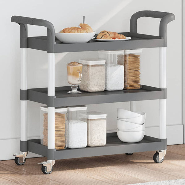 Grauer Servierwagen Loreen 77x34x72cm (3-stöckig, Aluminium)