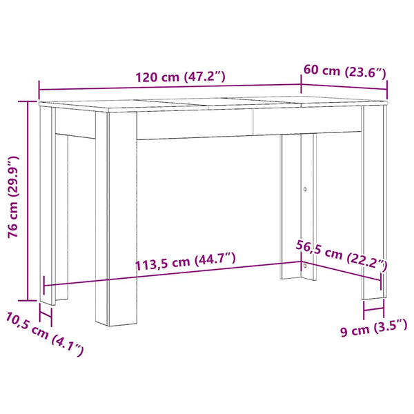 Harmaa ruokapöytä Levon 120x60x76cm (puinen)