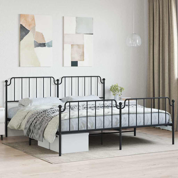 Schwarzes Metallbettgestell mit Kopfteil Siegfried 193x203cm