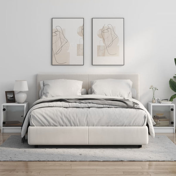 Valkoinen yöpöydät lasiovilla Baruh 35x37x42cm (2 kpl)