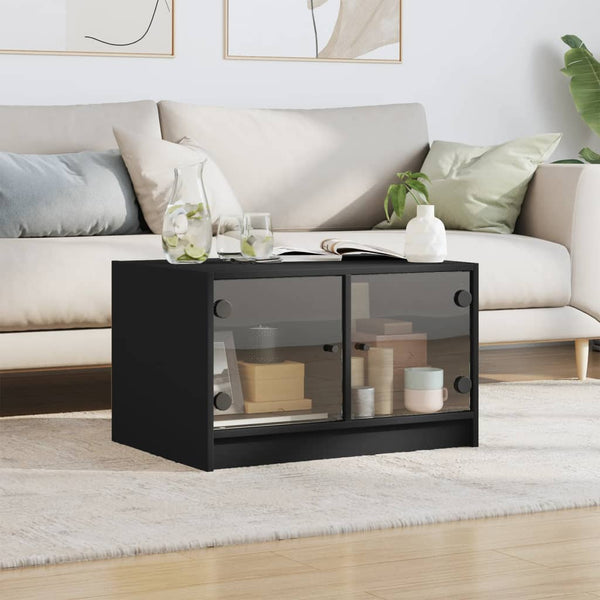 Schwarzer Couchtisch mit Glastüren Milintu 68x50x42cm