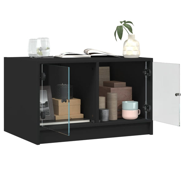Schwarzer Couchtisch mit Glastüren Milintu 68x50x42cm