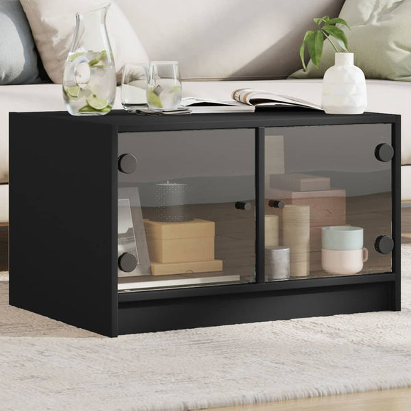 Schwarzer Couchtisch mit Glastüren Milintu 68x50x42cm