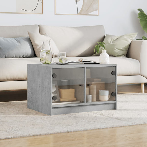 Betongrauer Couchtisch Milintu 68x50x42cm (mit Glastür)