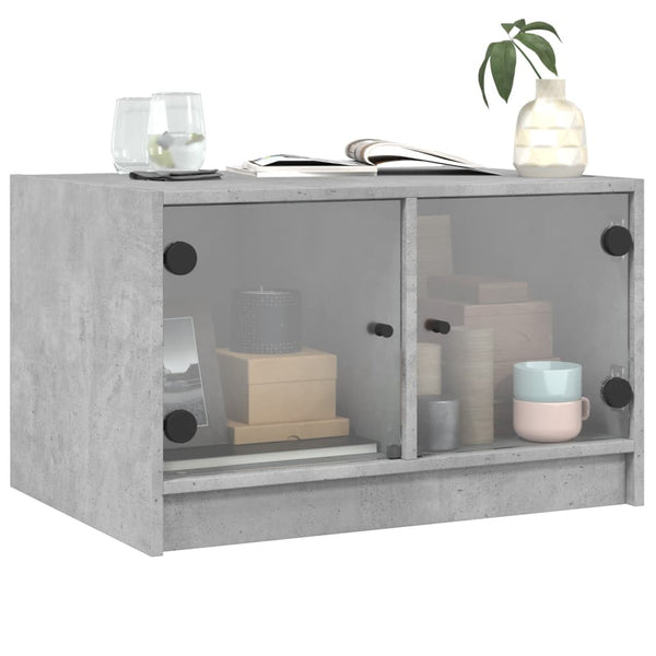 Betongrauer Couchtisch Milintu 68x50x42cm (mit Glastür)