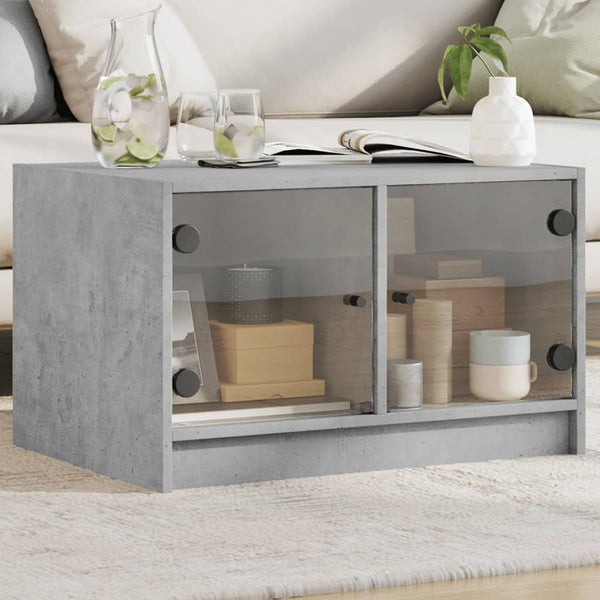 Betongrauer Couchtisch Milintu 68x50x42cm (mit Glastür)