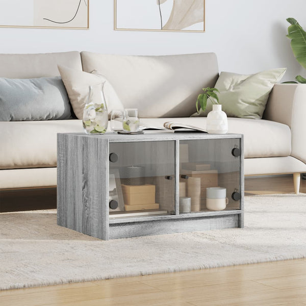Grauer Couchtisch Milintu 68x50x42cm (mit Glastür Sonoma)