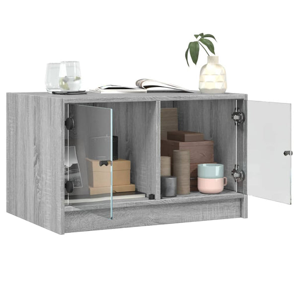 Grauer Couchtisch Milintu 68x50x42cm (mit Glastür Sonoma)