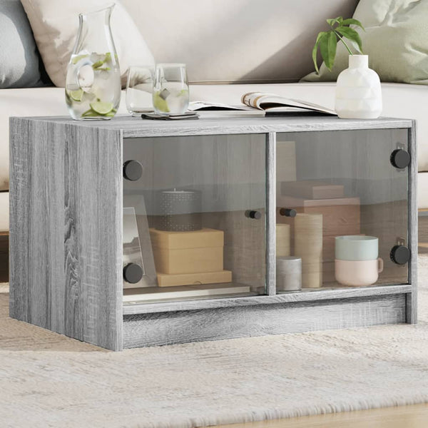 Grauer Couchtisch Milintu 68x50x42cm (mit Glastür Sonoma)