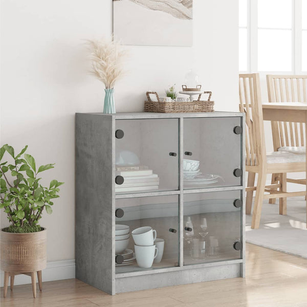 Betongrauer Beistellschrank Bobo 68x37x75,5cm (mit Glastür)
