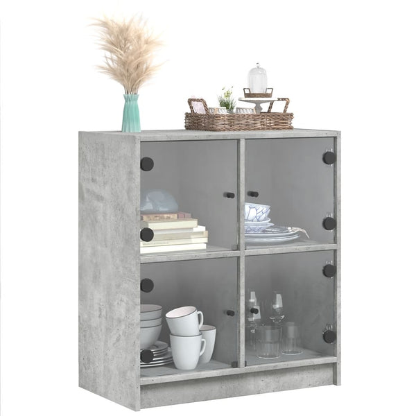 Betongrauer Beistellschrank Bobo 68x37x75,5cm (mit Glastür)