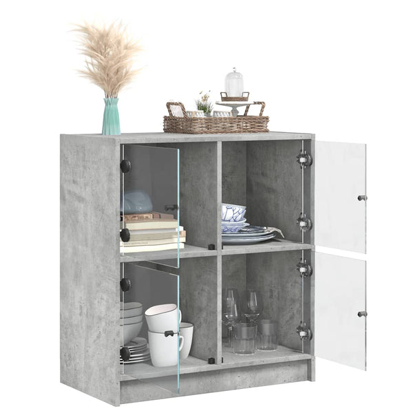 Betongrauer Beistellschrank Bobo 68x37x75,5cm (mit Glastür)