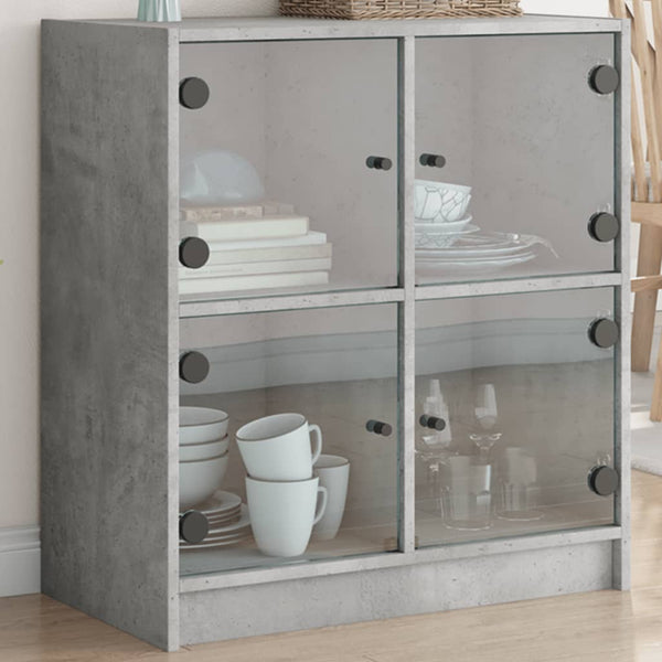 Betongrauer Beistellschrank Bobo 68x37x75,5cm (mit Glastür)
