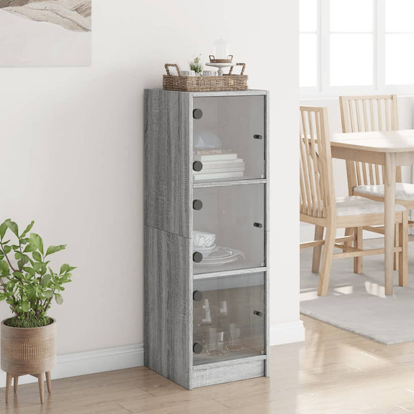 Grauer Schrank mit Glastüren Niculitei 35x37x109cm