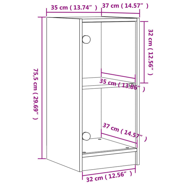 Weißer Beistellschrank Arminda 35x37x75,5cm (mit Glastüren)